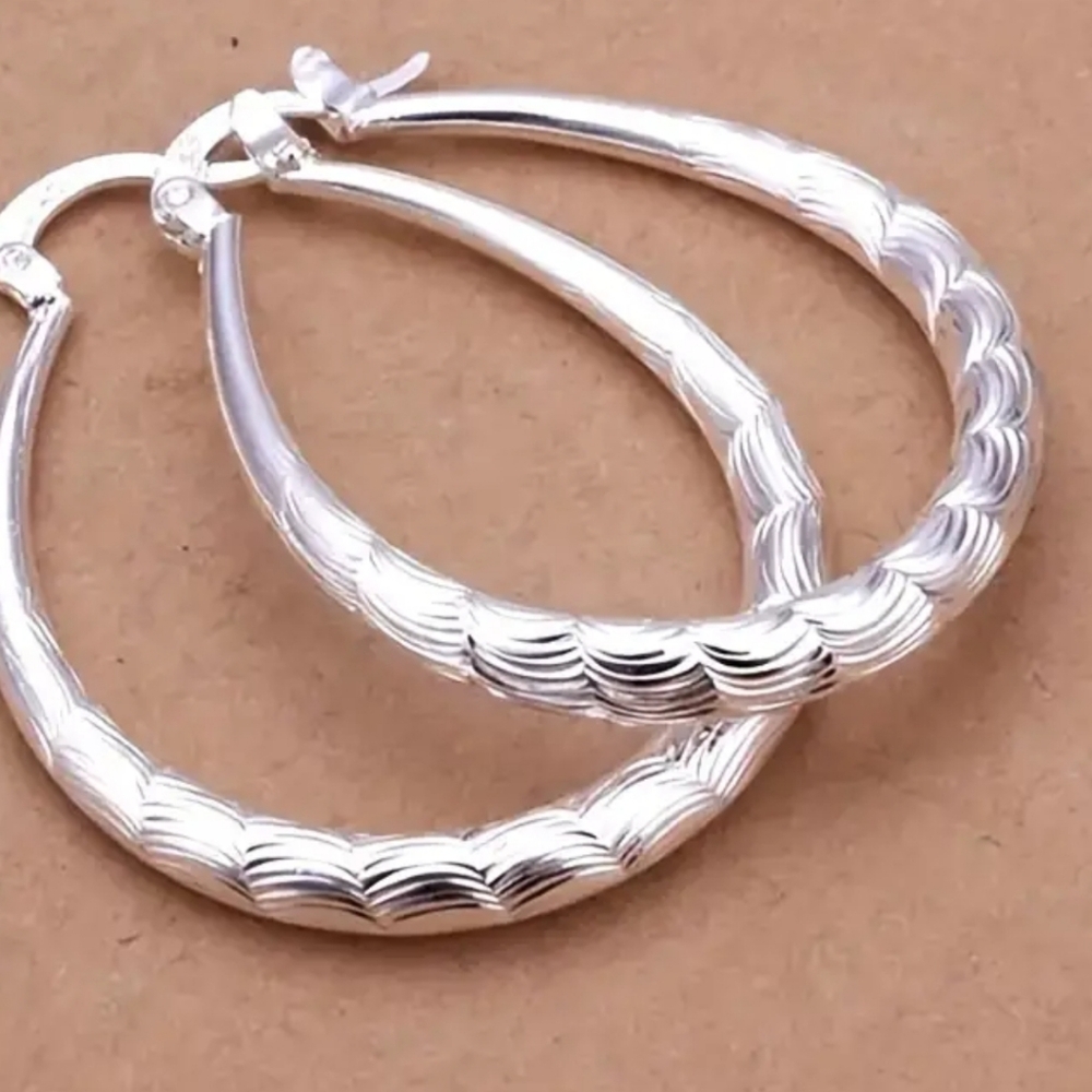 New 925 Silver plated  Statement Hoop Earrings